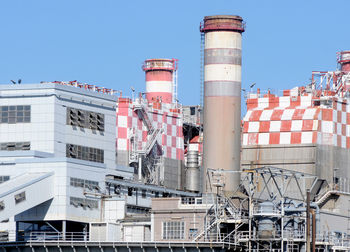 Low angle view of buildings against clear sky