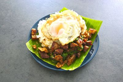 High angle view of meal served in plate