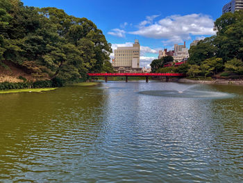 Bridge over river against sky