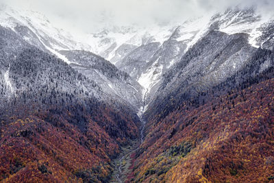 Scenic view of snowcapped mountains during winter