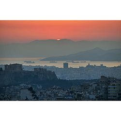 View of cityscape at sunset