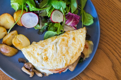 High angle view of meal served on table
