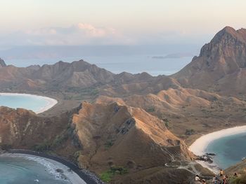 Scenic view of mountains against sky during sunset on padar island komodo 
