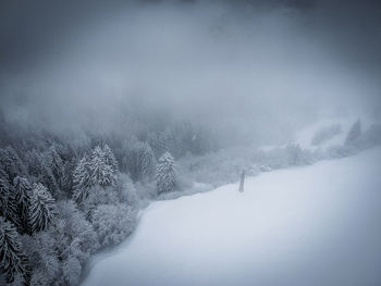 Aerial view of landscape during winter