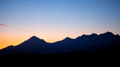 Scenic view of silhouette mountains against sky during sunset