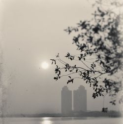 View of built structures at sunset