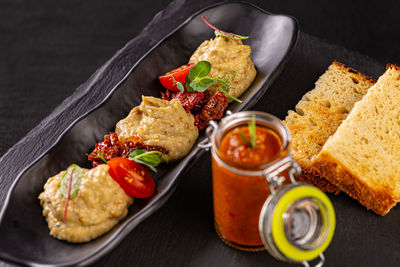 High angle view of food on table