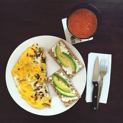 High angle view of food served in plate