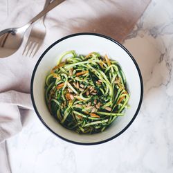 High angle view of food in bowl on table