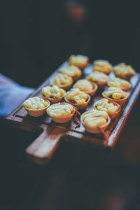 High angle view of dessert on table