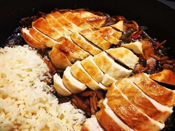 High angle view of food in plate